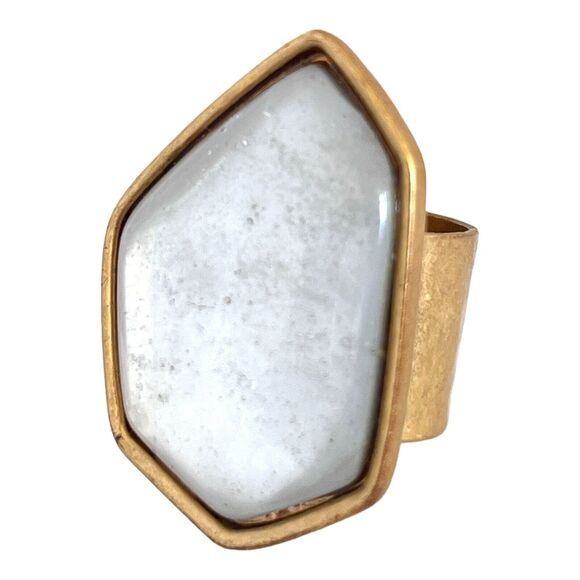 Signed Boheme Ring Size 7 Quartz Stone Hammered Gold Tone 5Z - Picture 5 of 5